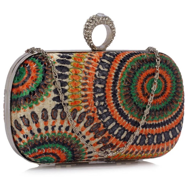 Multi-Coloured Sequin Peacock Pattern Clutch Bag